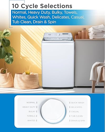 Miniatura 5 de BLACK+DECKER Lavadora de carga superior de 4.1 pies cúbicos con agitador, lavadora de tamaño completo con tapa de vidrio y bañera de acero