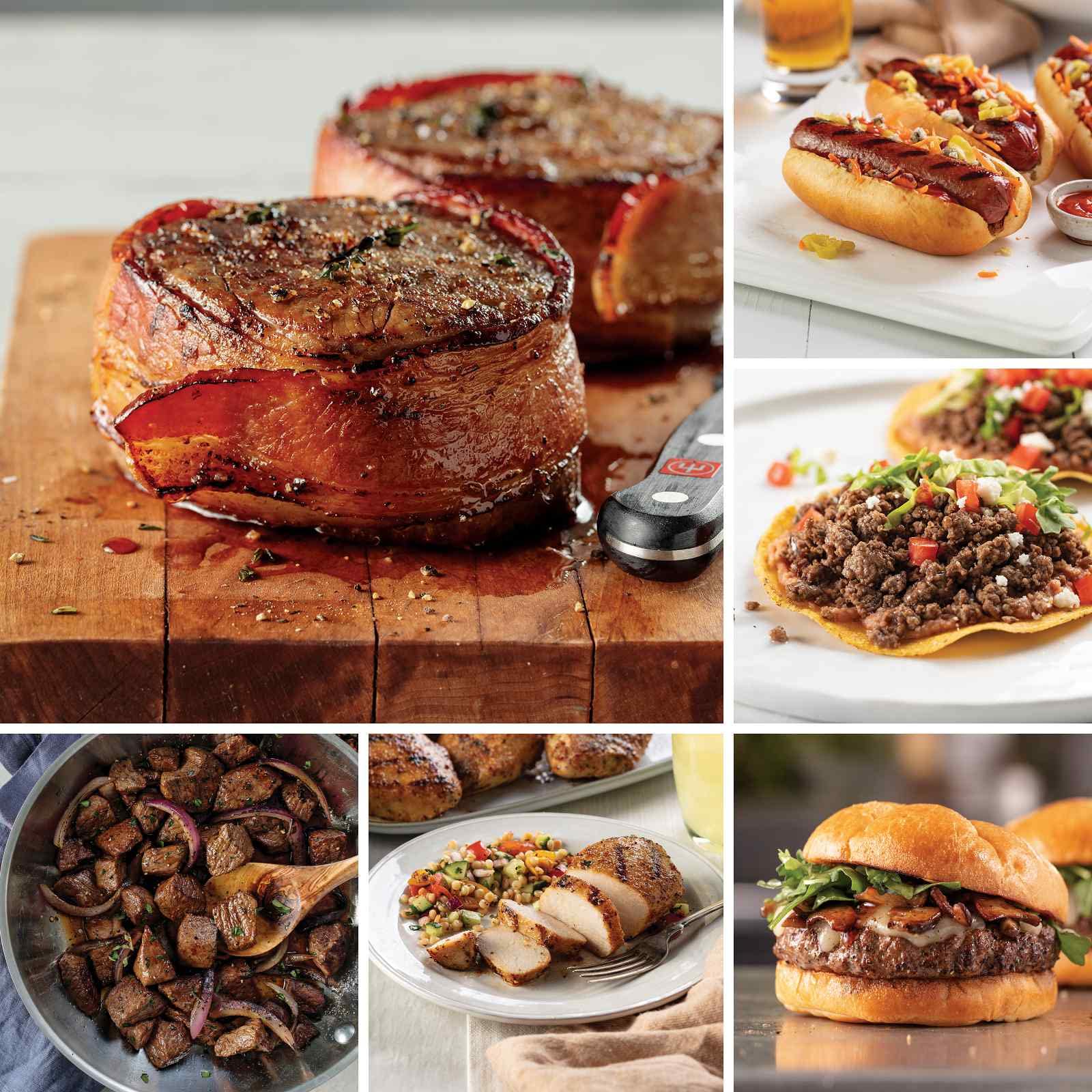 Omaha Steaks Butcher's Choice Bundle (Bacon-Wrapped Filet Mignons, Beef Sirloin Tips, Air-Chilled Seasoned Chicken Breasts, PureGround™ Delmonico Ribeye Burgers, and more)