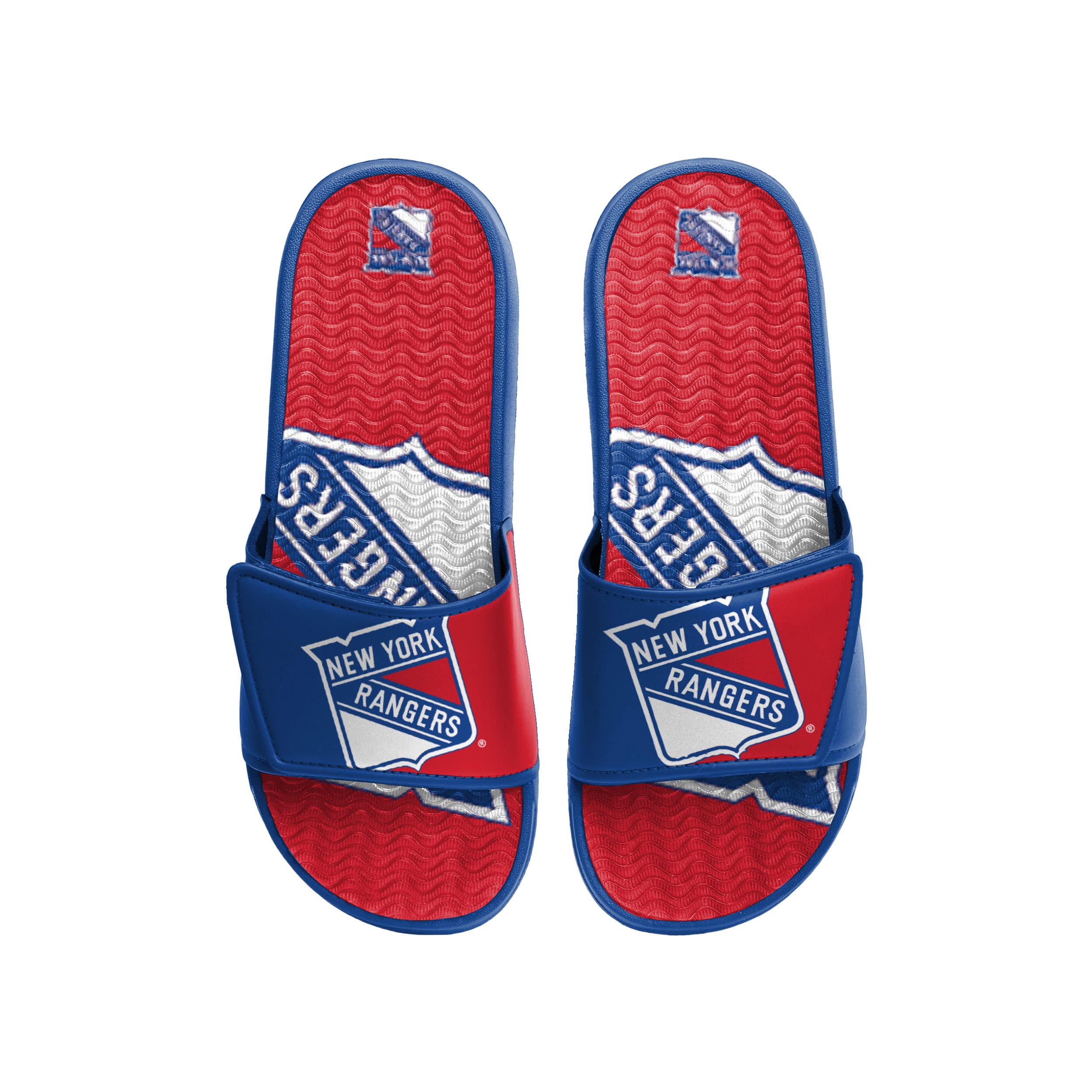 FOCO New York Rangers NHL Mens Colorblock Big Logo Gel Slides - L