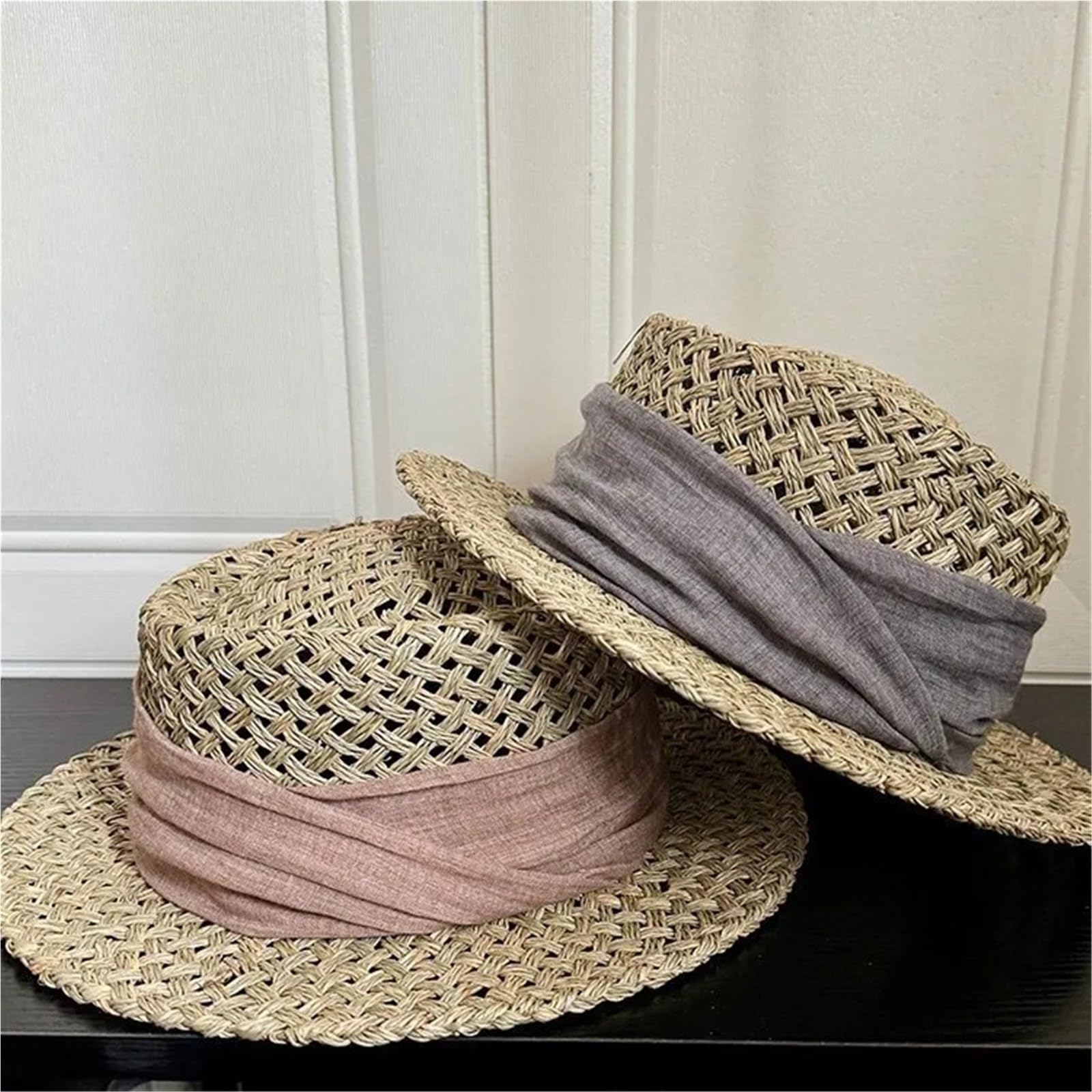 Sombrero de Paja for Mujer, Tejido Hecho a Mano, Verano, Sol, Transpirable, ala Ancha, Playa, Gorra Viaje Informal para Viajes y Vacaciones