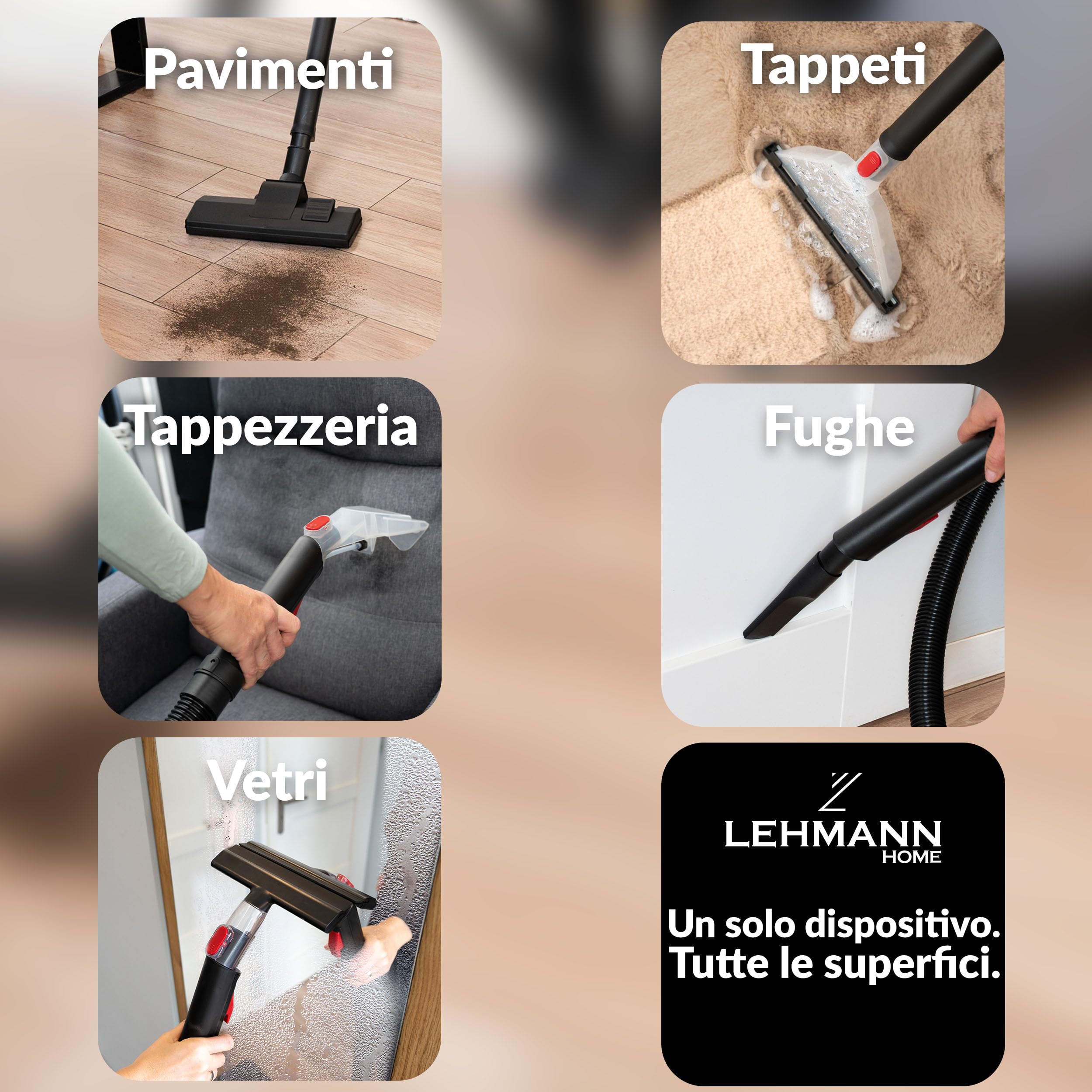 LEHMANN Primewash 2800 Lavatappeti 3 in 1, Aspirapolvere Lava Tappeti e Divani con Acqua Calda 60°C, Aspirazione Umido/Secco, Serbatoio 35 L, per Tessuti, Pavimenti e Vetri, Grigio