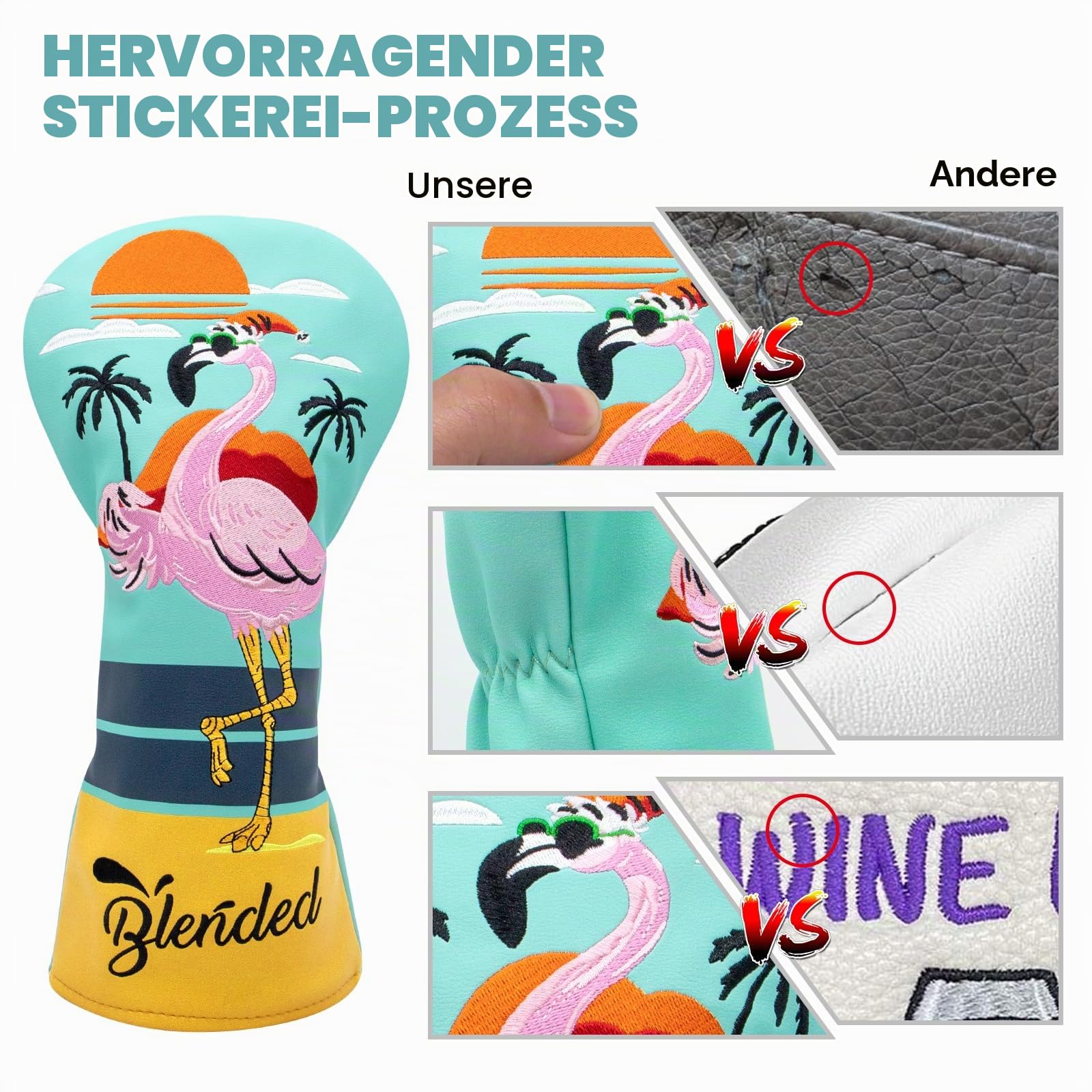 Golfschlägerhaube, Flamingos, Fahrer-Abdeckung, Fariway-Holz, Hybrid-Schlägerhaube, Leder, Golfschlägerhaube, Passend für alle Marken