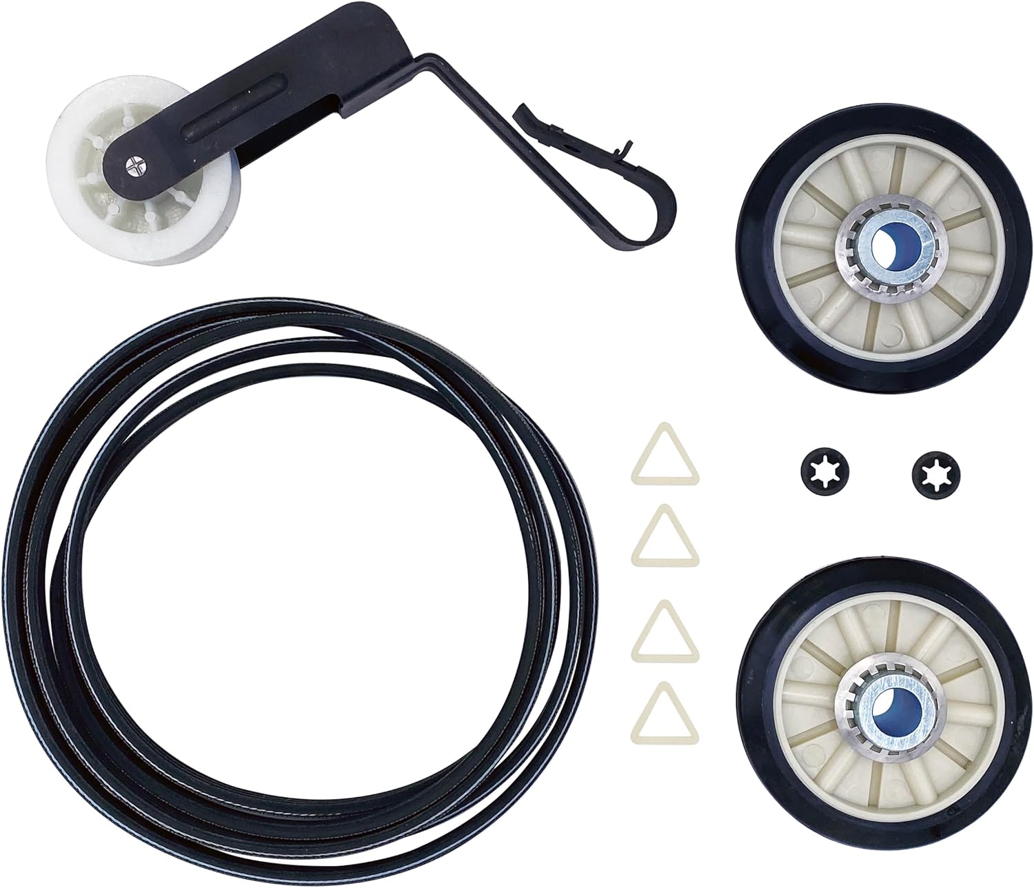 Dryer Repair Kit fit for Amana NGD4655EW2 NED4655EW1 4GNED4600YQ1 NED4600YQ0 NED4500VQ0 NED4700YQ1 NED4500TQ0 NED4800VQ0 Belt 341241 Idler Pulley 14210023 Drum Rollers 14210017