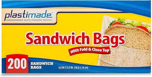 Miniatura 2 de Plastimade Bolsas desechables de plástico para sándwich con parte superior plegable con 400 bolsas, ideales para el hogar, oficina, vacaciones,