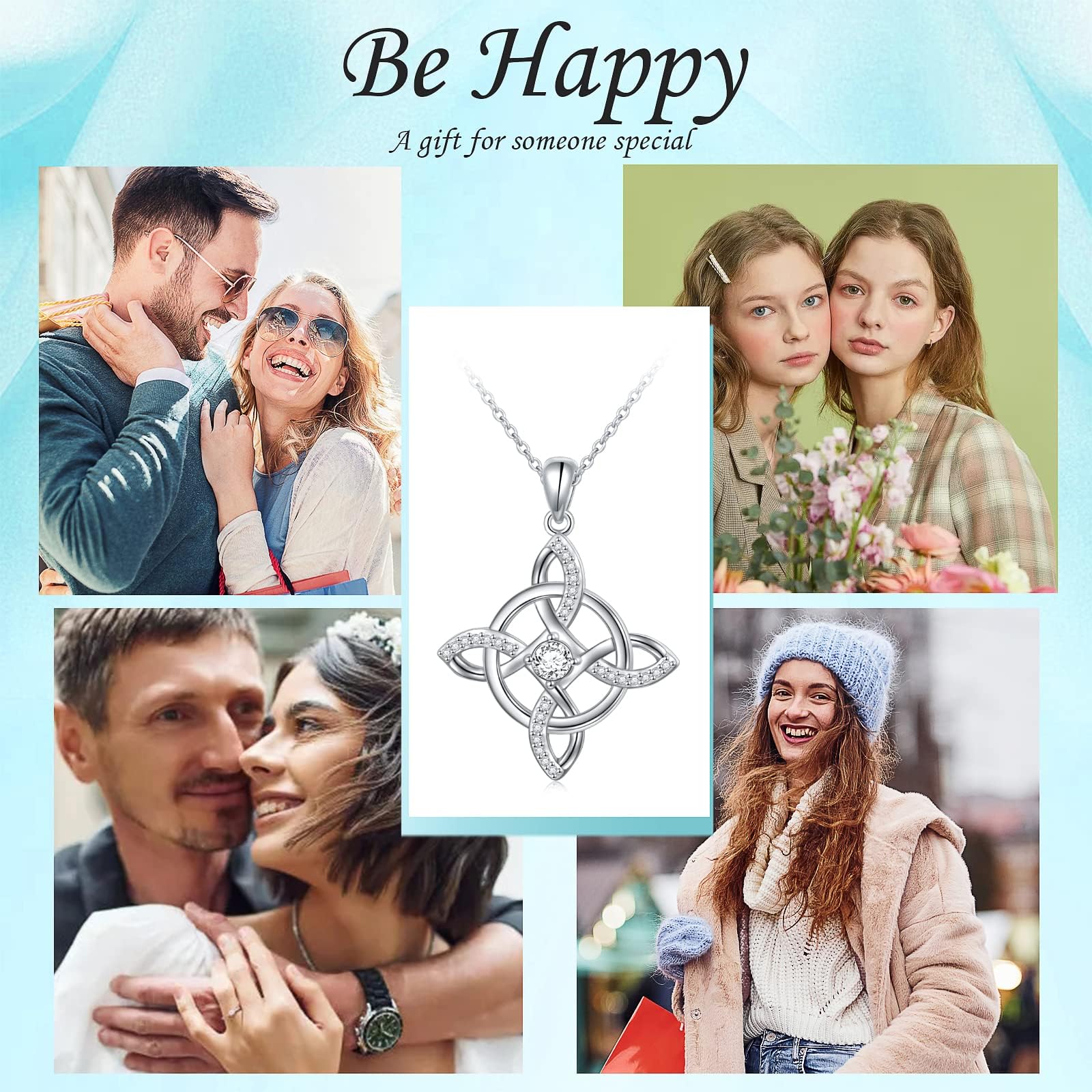 Flyow Collana con nodo da strega, in argento Sterling 925, portafortuna, con ciondolo a forma di nodo celtico irlandese, da donna, per compleanno, Natale, idea regalo