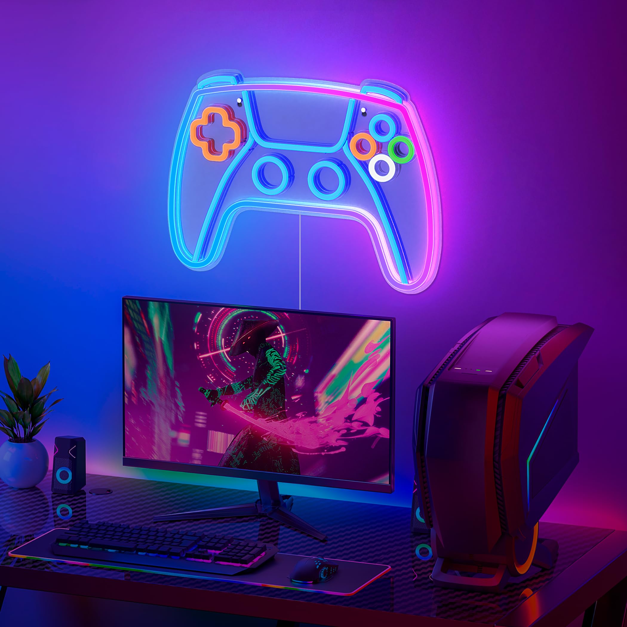 Neon LED Gaming Manette, Gamer Deco Gaming Chambre Mural Néon, Game Room Décoration Neon Ado, Accessoire Game Zone Enseigne Lumineuse Cadeau, Connexion USB avec Variateur de Luminosité
