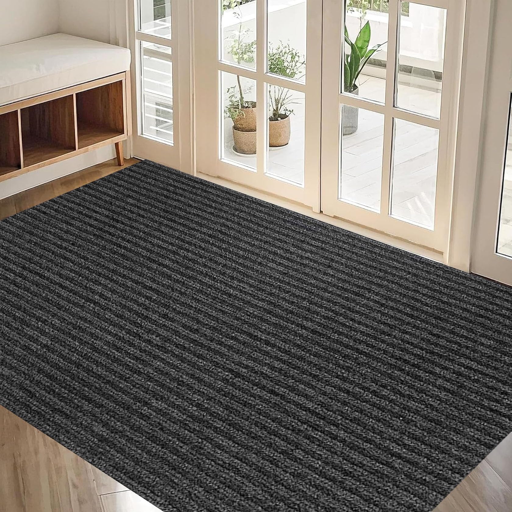 XUCHOU Door Mat Indoor 50 x 85 cm Absorbent, Non-Slip, Rubber Backed Dust Floor Mats Kitchen Rugs for Entrance, Inside, Kitchen, Black