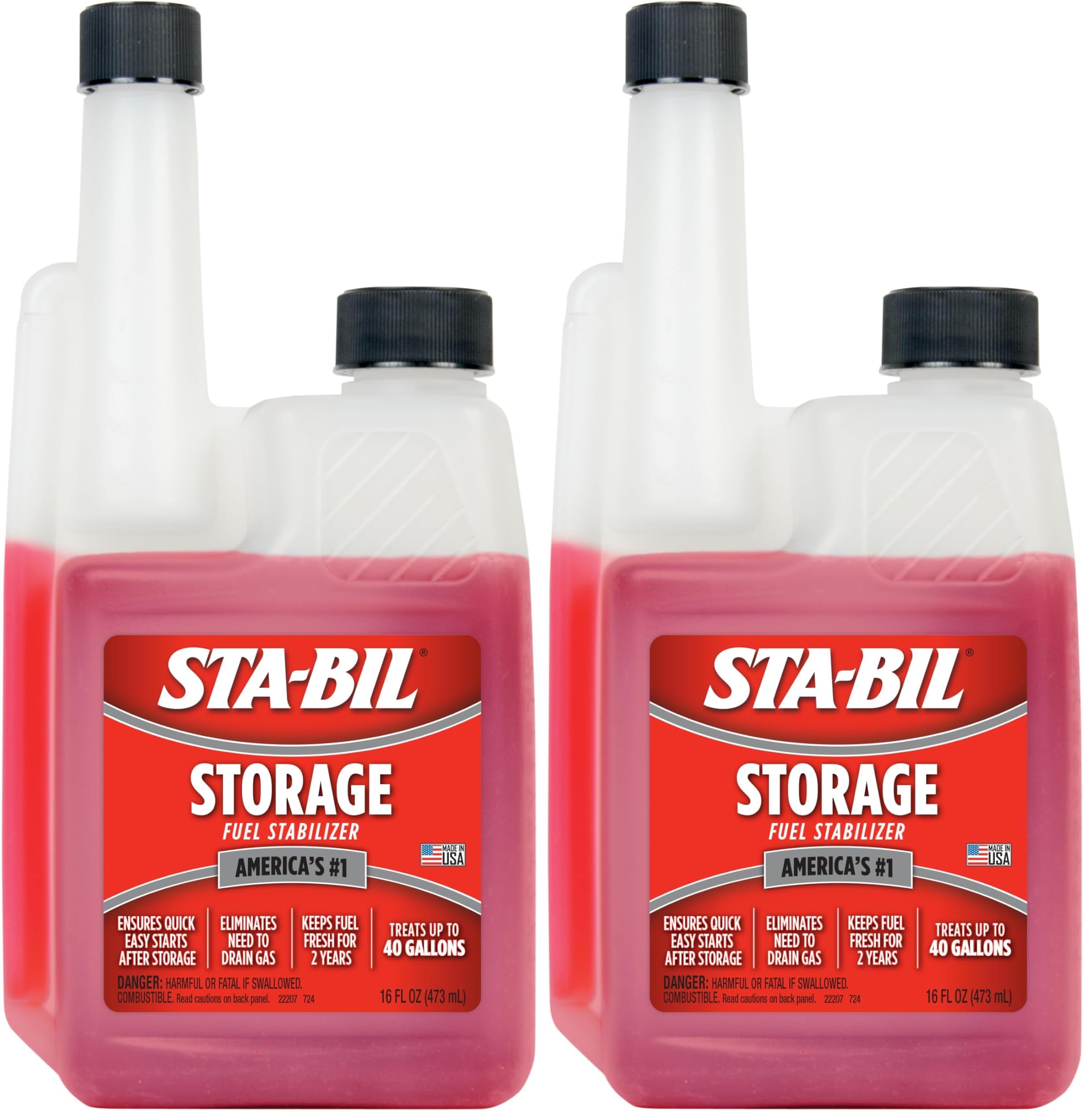 STA-BIL Storage Fuel Stabilizer - Keeps Fuel Fresh for 24 Months - Prevents Corrosion - Gasoline Treatment That Protects Fuel System - Fuel Saver - Treats 40 Gallons - 16 Fl. Oz. (22207) (Pack of 2)