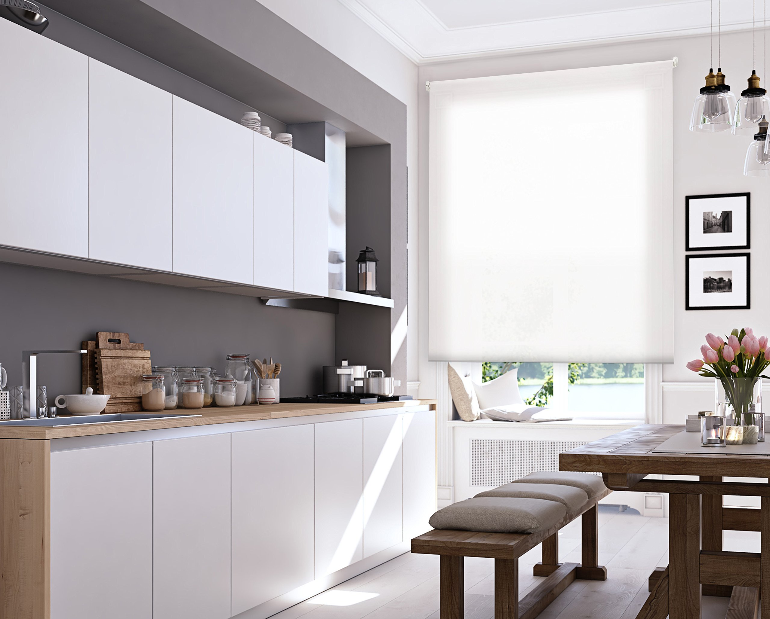 Uniestor Tenda a rullo traslucida tinta unita - Bianco sporco, 160 x 250 cm (Larghezza x Altezza) | Dimensioni del tessuto 157 x 245 cm. Tenda avvolgibile traslucida