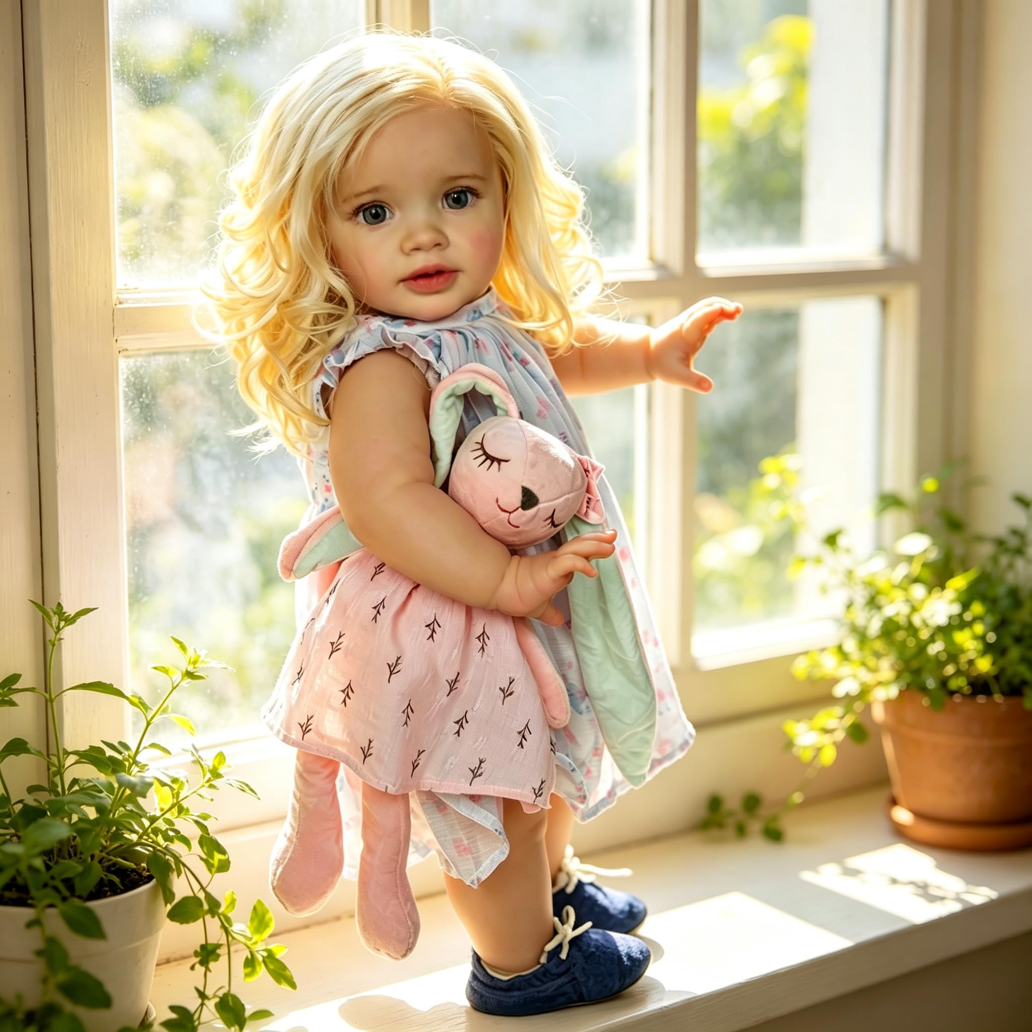 66CM Lebensecht Reborn Baby Puppen Mädchen Stoffkörper Pippa Kleinkind Look Real Lebensecht Reborn Babypuppe mit Langes Blondes Haar Realistic Neugeborenen-Puppen Kleinkindpuppen Spielzeug