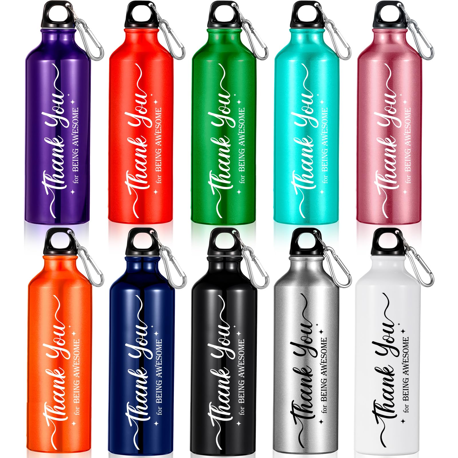 Zhehao 10 Stück Dankeschön Wertschätzung Geschenke Aluminium Wasserflasche Leichte Fahrrad Sport Flasche Wiederverwendbare Rucksackreisen Wasserflaschen Auslaufsichere Reiseflaschen mit Schnalle