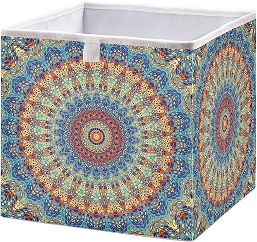 Kigai Cubo de almacenamiento plegable con diseño de mandala, caja de juguetes para el hogar, armario, estantería, oficina, dormitorio, 11 x 11 x 11