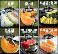 Heirloom Melon Seeds Variety Pack by Survival Garden Seeds - 6 Cantaloupe, Honeydew & Watermelon Types: Honey Rock, Hale’s Best, Tendersweet, Georgia Rattlesnake