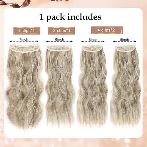 Miniatura 3 de Extensiones de cabello sintético de 24 pulgadas con clip, extensiones de cabello largo ondulado con clip, extensiones de cabello largo y ondulado de