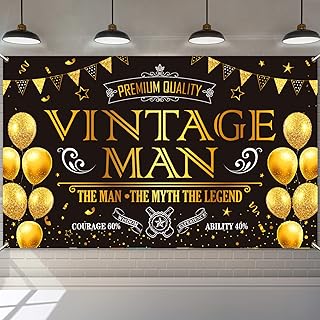 Vintage Man Birthday Banner Decorations Black Gold Vintage Themed Happy Birthday Backdrop Sign Party Supplies for Man Vintage Aged 30th 40th 50th 60th 70th 80th Bday Party Banner Decor