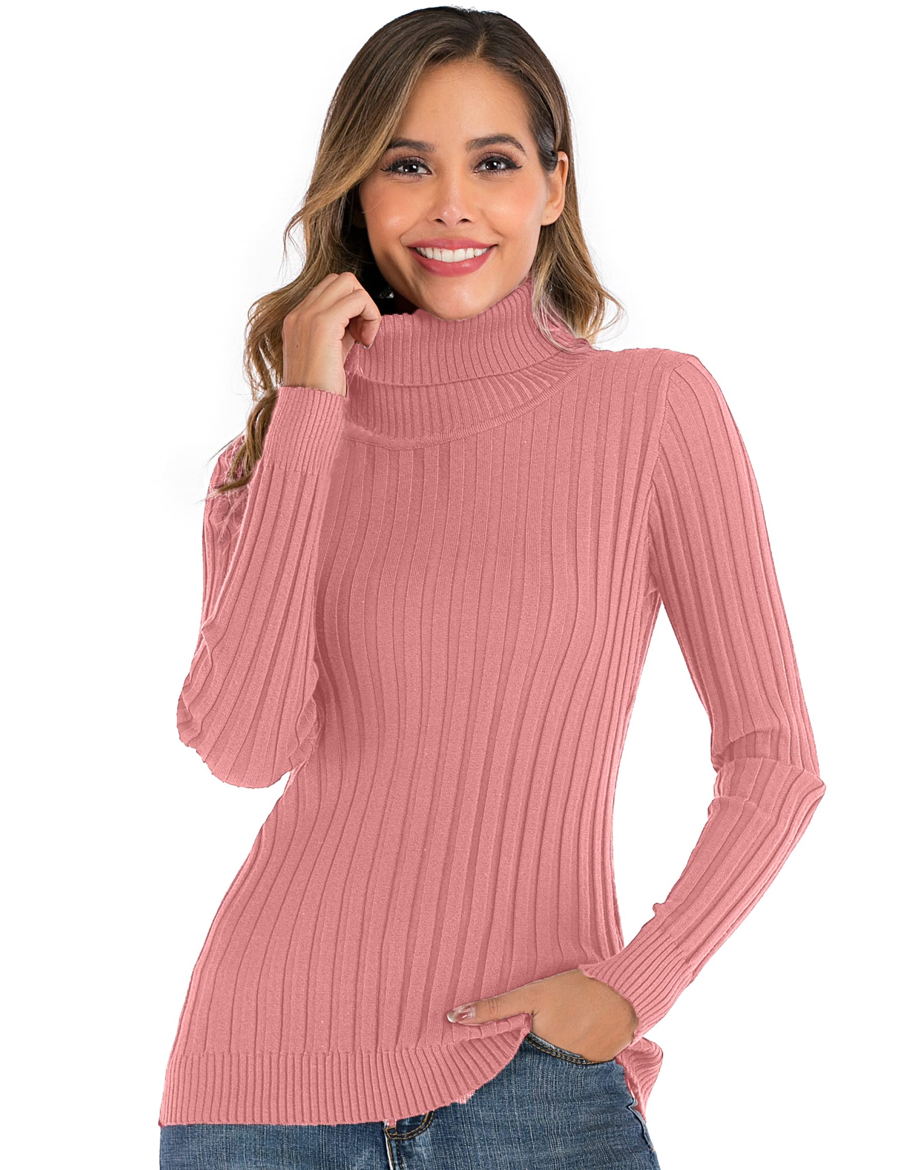 Enjoyoself Damen Strickpullover Gerippter Rollkragenpullover Feinstrick Elegant Langarm Strickpulli Stretch Warmer Winter Rolli