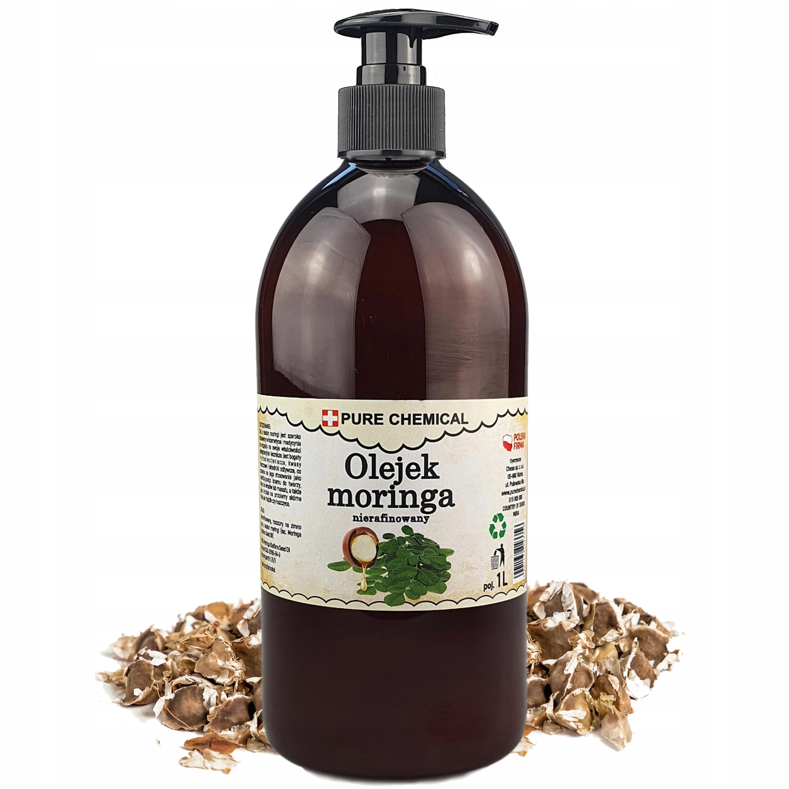 CHOSA Olio di Moringa 1L con Dispenser, Spremuto a Freddo, Non Raffinato, per Corpo Viso Capelli e Cosmetici Fai da Te