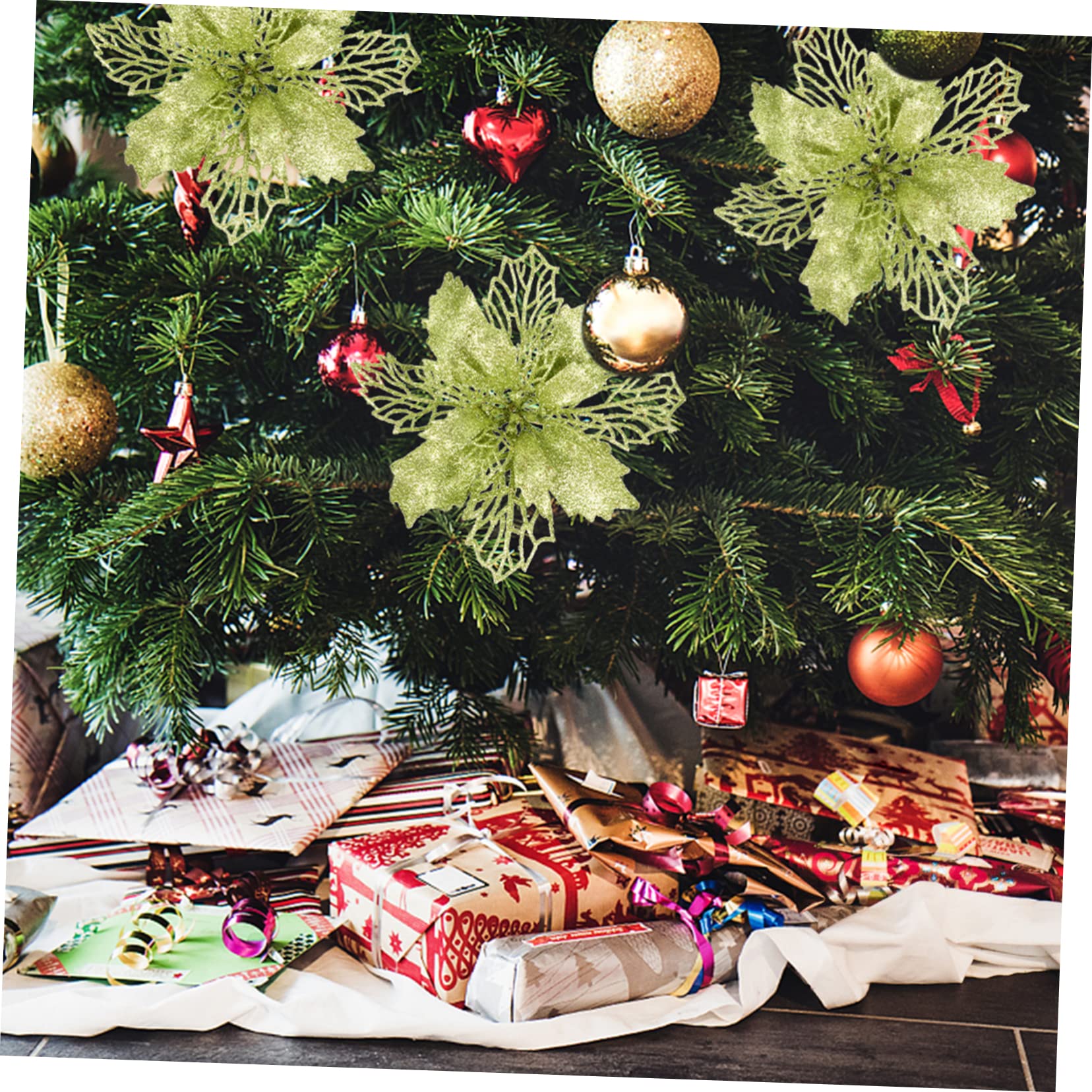 DECHOUS 3juegos Adornos Navideños De Flores Artificiales De Pascua Pendientes Decorativos para Árbol De Navidad Flores De Poinsettia Brillo para Decoración Festiva