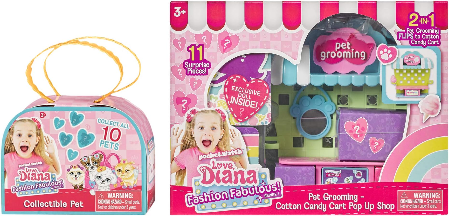 Love, Diana, Kids Diana Show, Fashion Fabulous Doll with 2-in-1 Pet Grooming and Cotton Candy Pop-Up Shop, Surprise Play Pieces with Adorable Complementary Pet and Pet Accessories, Ages 3+