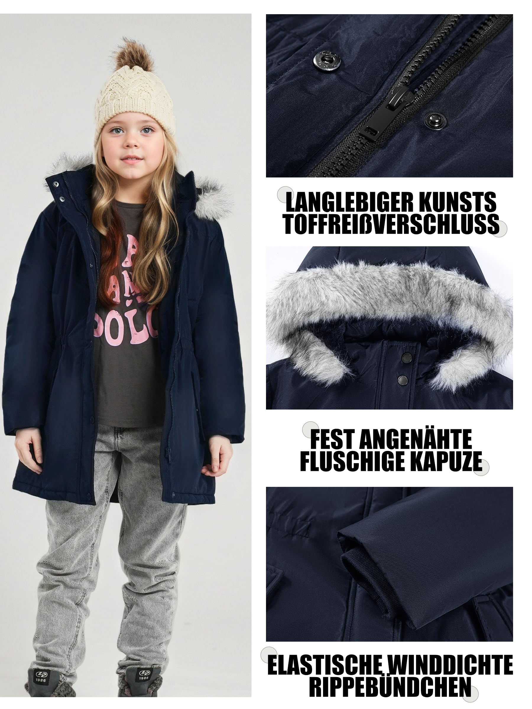 maoo garden Mädchen Wintermantel große Kinder Schwergewicht Pelz Kapuze Schnee Ski Parka Wasserabweisender Mantel