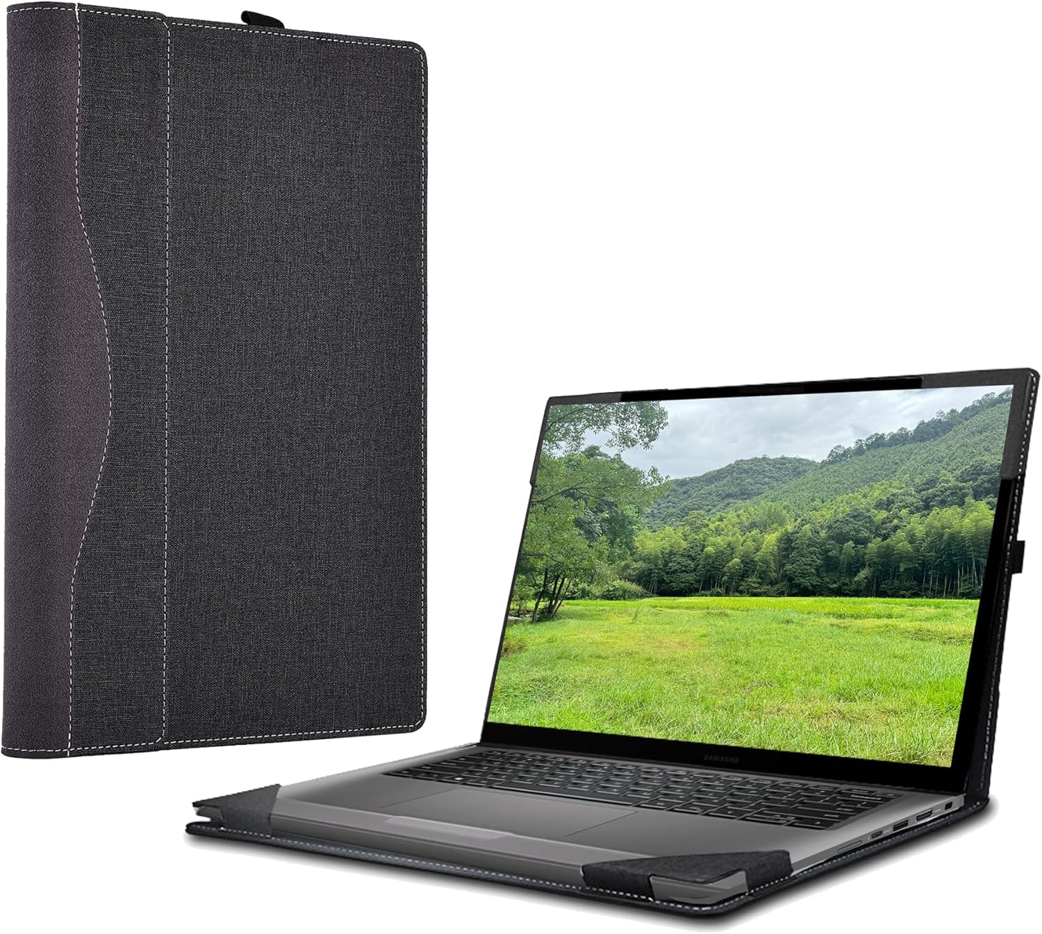 Laptop Cover for Dell Inspiron 14 Plus 7430|7420 Laptop 2-in-1 14"| Inspiron 14 Pro 5420 5430 7425 5425 All-Inclusive Drop-Proof Case 14" PU Leather Inner Pocket Cover (Gray)