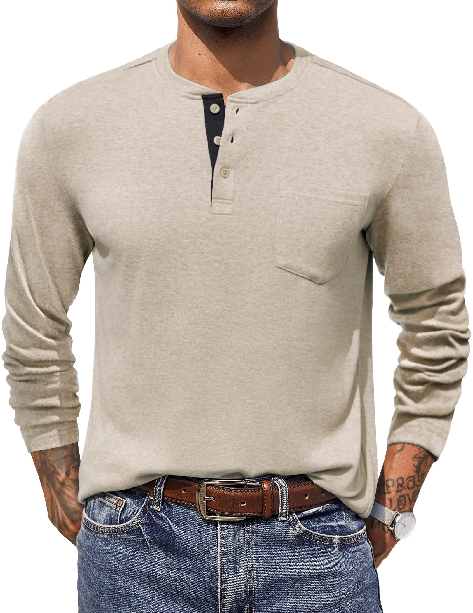 COOFANDY Solid Pocket Henley