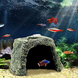 Aquarium Fish Hide Cave Decoration, Reptile Rock Hideouts Stone Cave Hide House Fish Tank Aquarium Accessories for Betta Shrimp Turtle Amphibians Small Lizards(Rock Hide Cave)