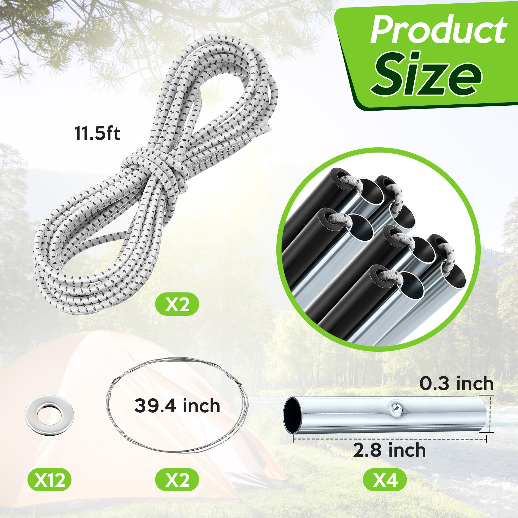 tent pole repair kit Shimeyao 2 Set Kit, Universal Nylon Tent Poles Replacement with 2 Shock Cords, 12 Washers, 4 Metal Tubes and 2 Iron Lead Wire, Repair Accessories for Camping field repairs Armlehne Faltbuddy® 2er Set Campingstuhl Eyewear frame color:Silver