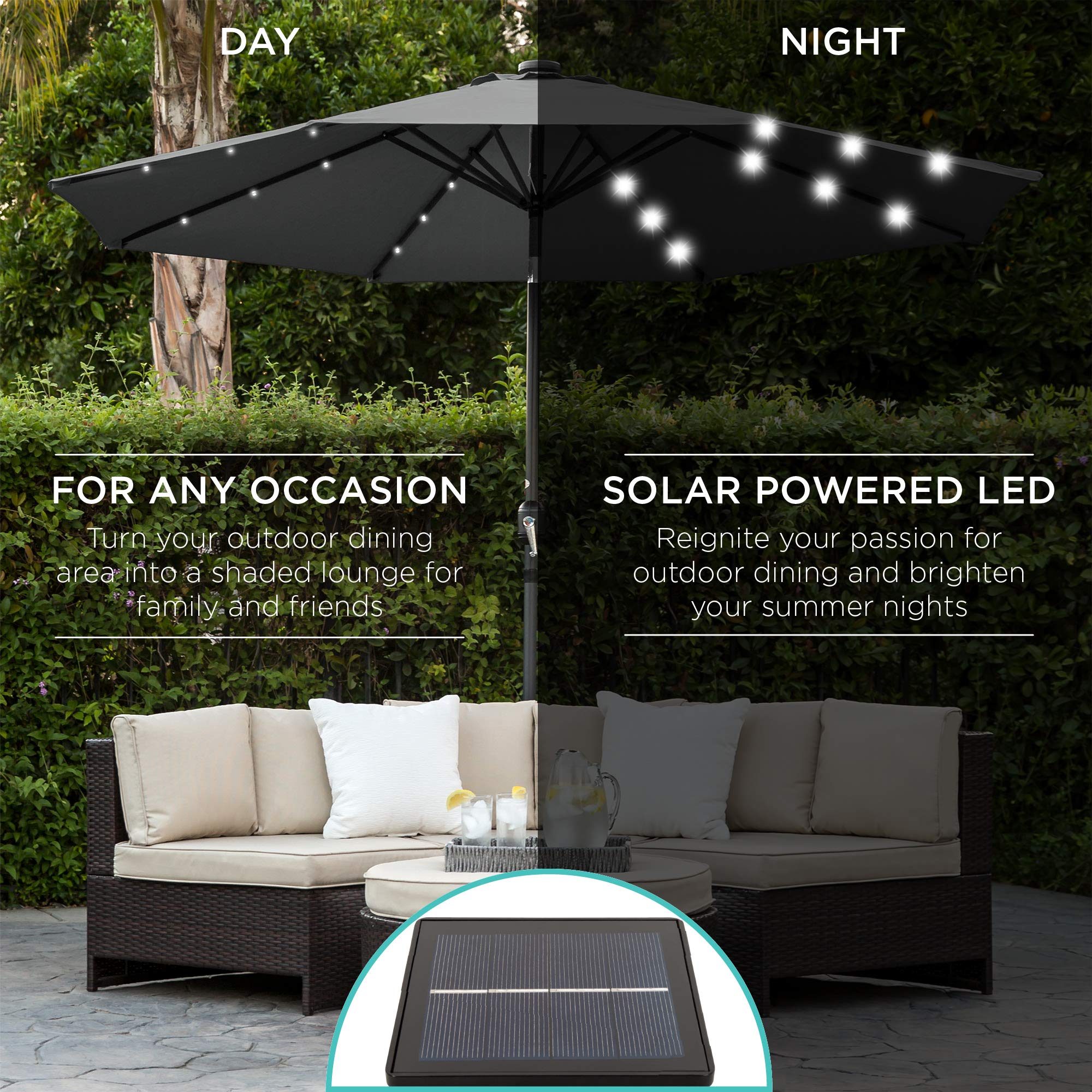 Amazon Com Best Choice Products 10ft Solar Powered Aluminum Polyester Led Lighted Patio Umbrella W Tilt Adjustment And Fade Resistant Fabric Gray Garden Outdoor