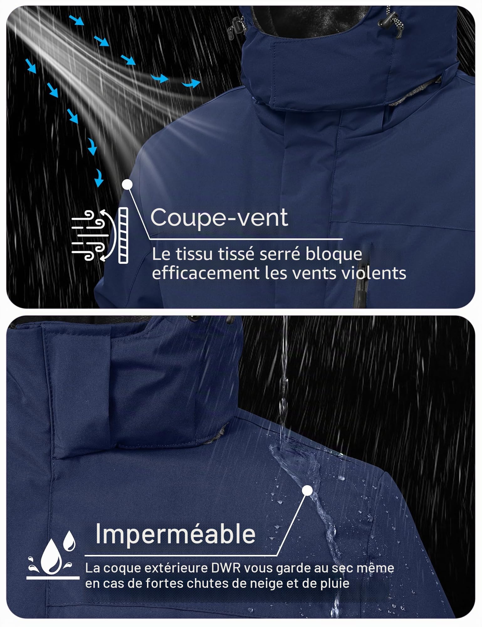 Zoofly Veste de Ski Homme Imperméable Manteau Homme Hiver Chaude Doublure en Polaire avec Capuche Amovible