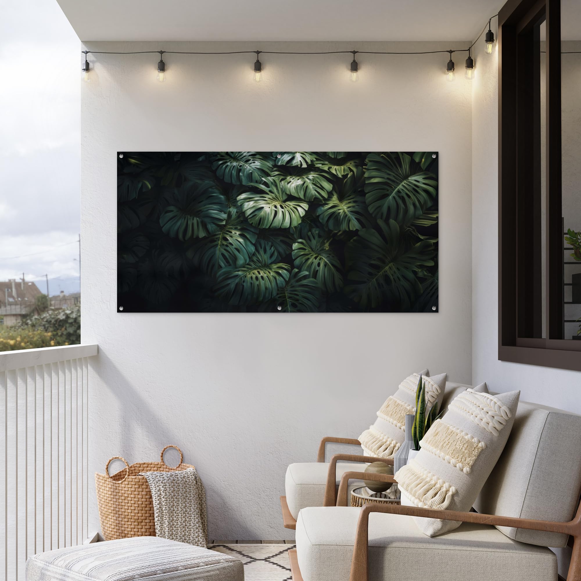 MuchoWow© Poster De Jardin Decoracion Balcón Wall Decoration Adornos Pared | 160x80 cm - Terraza Exterior Decoración Patio Posters Decorativos Planta - Monstera - Ligera