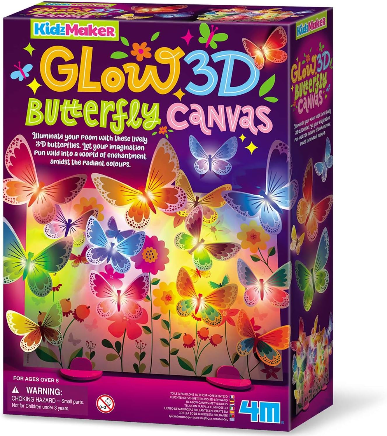 4M KidzMaker 3D Glow Butterfly Canvas, Multicolored Light-Up Wall Art for Room Decoration