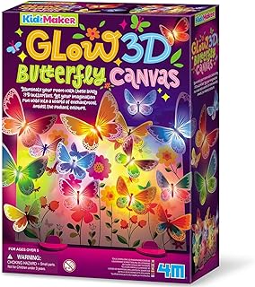 KidzMaker Glow 3D Butterfly Canvas Kit | Creative Light Board Craft Set with LED Butterflies | Fun STEM Art Activity Toy for Children | Glowing Room Decor Gift for Kids Aged 5+ | Screen-Free Play