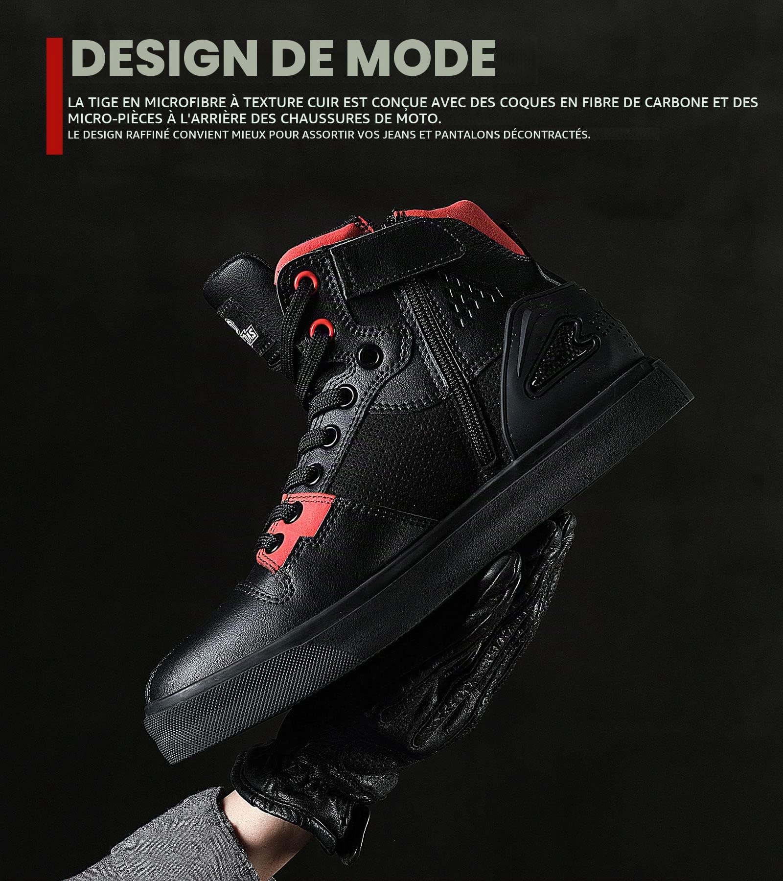 Grapelet Chaussures Moto Homme,Botte Moto Hommes Respirantes,Chaussures de Motocross décontractées avec Cuir renforcé,Bracelets de Cheville,antidérapantes,Fermeture à glissière latérale(Noir,46EU) | Respirantes,décontractées avec Cuir renforcé,Bracelets d