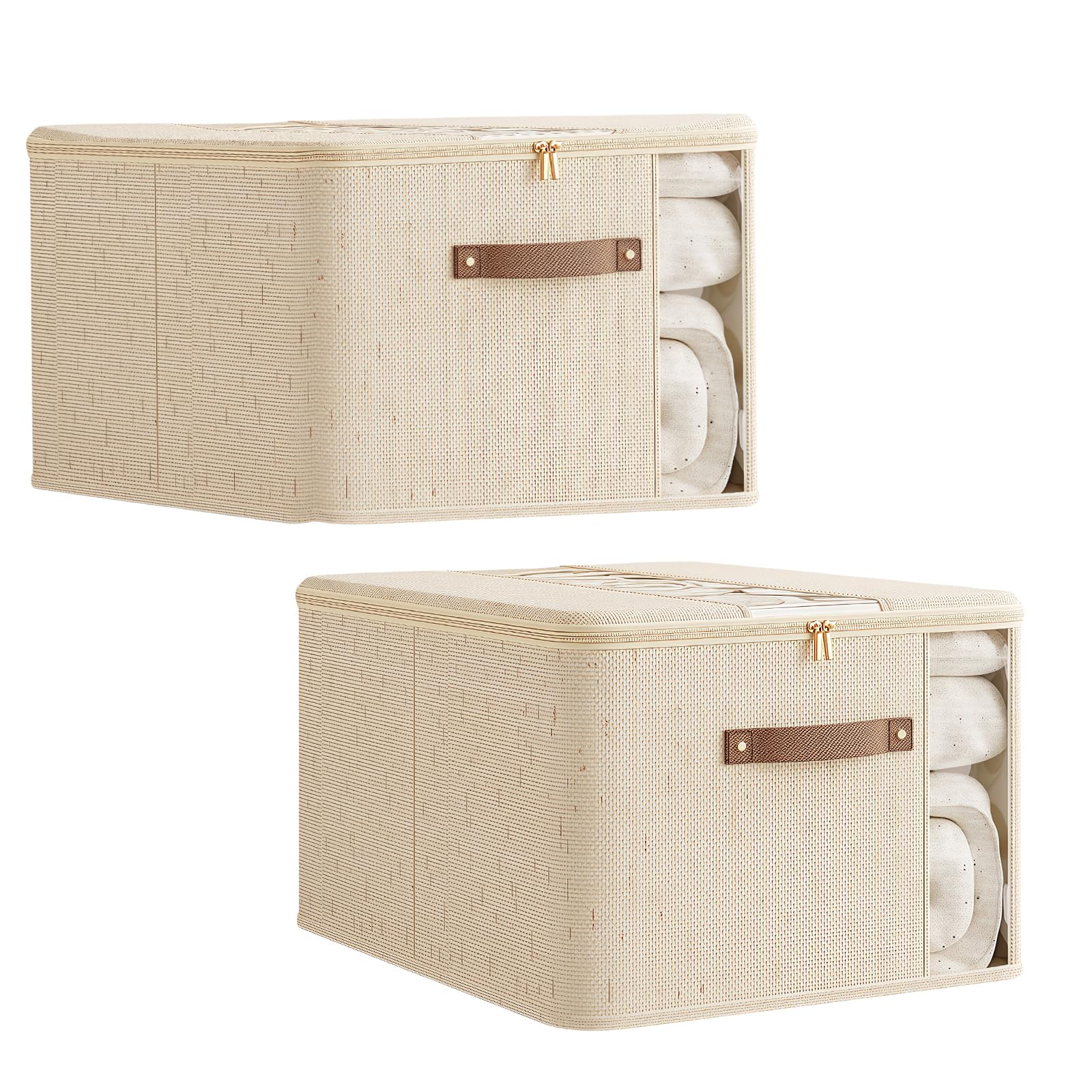 Scatole per Armadio, Contenitori per Armadio Salvaspazio (Cotone/Lino Tian Shan), Organizer Armadio Ideal per Vestiti, Coperte e Piumoni, 40L,2 Pezzi