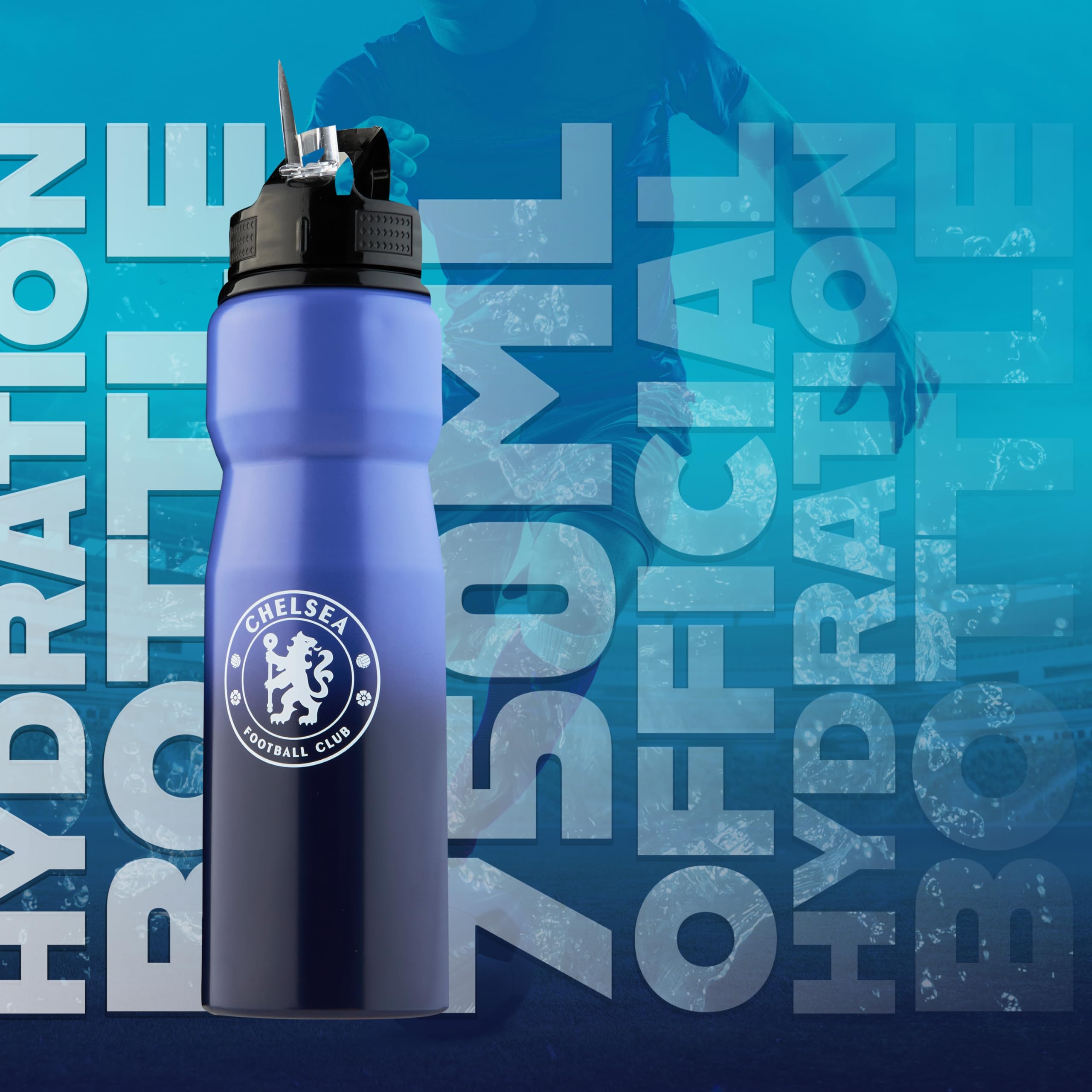Chelsea FC Water Bottle with Straw - Metal Water Bottle for Football Fans Sports Work Gym Gifts for Men, Purple/Black, 750 ml - Image 3