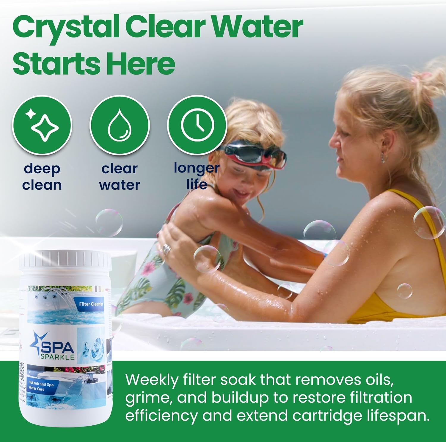 Spa Filter Cleaner - Weekly Hot Tub Filter Soak, Powder Formula, Removes Oils Grime and Debris, 2.2 lb, Extends Filter Life, Promotes Water Clarity