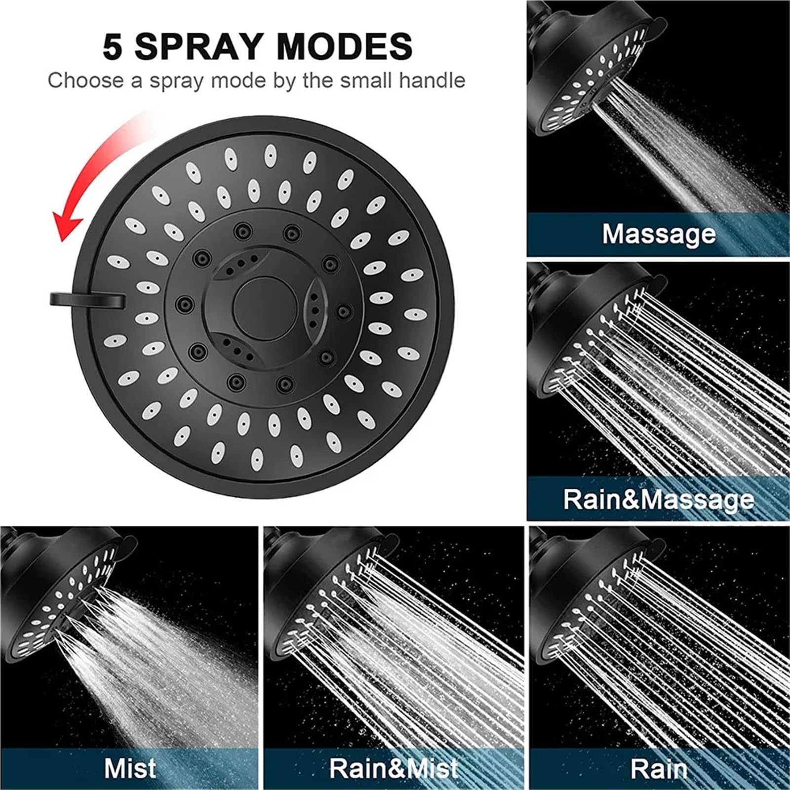 Cabezal de ducha 4 pulgadas con 5 modos, alta presión, rociador superior ajustable ahorro agua y boquilla giratoria. Accesorios baño Para Cabina