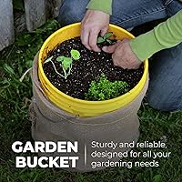 Vista 6 de EconoHome Contenedor de cubo amarillo de 5 galones con tapa, asas de metal con agarre de plástico para un fácil transporte, fácil de apilar