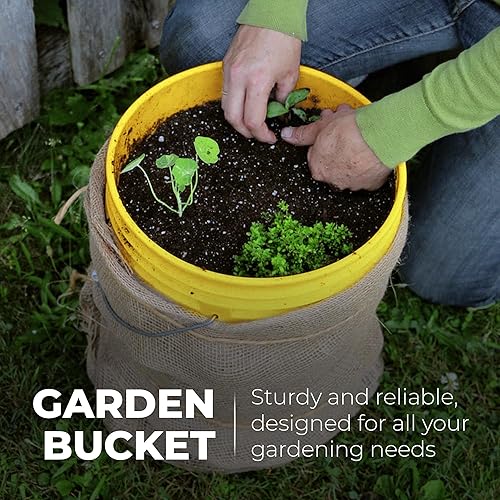 Miniatura 6 de EconoHome Contenedor de cubo amarillo de 5 galones con tapa, asas de metal con agarre de plástico para un fácil transporte, fácil de apilar y