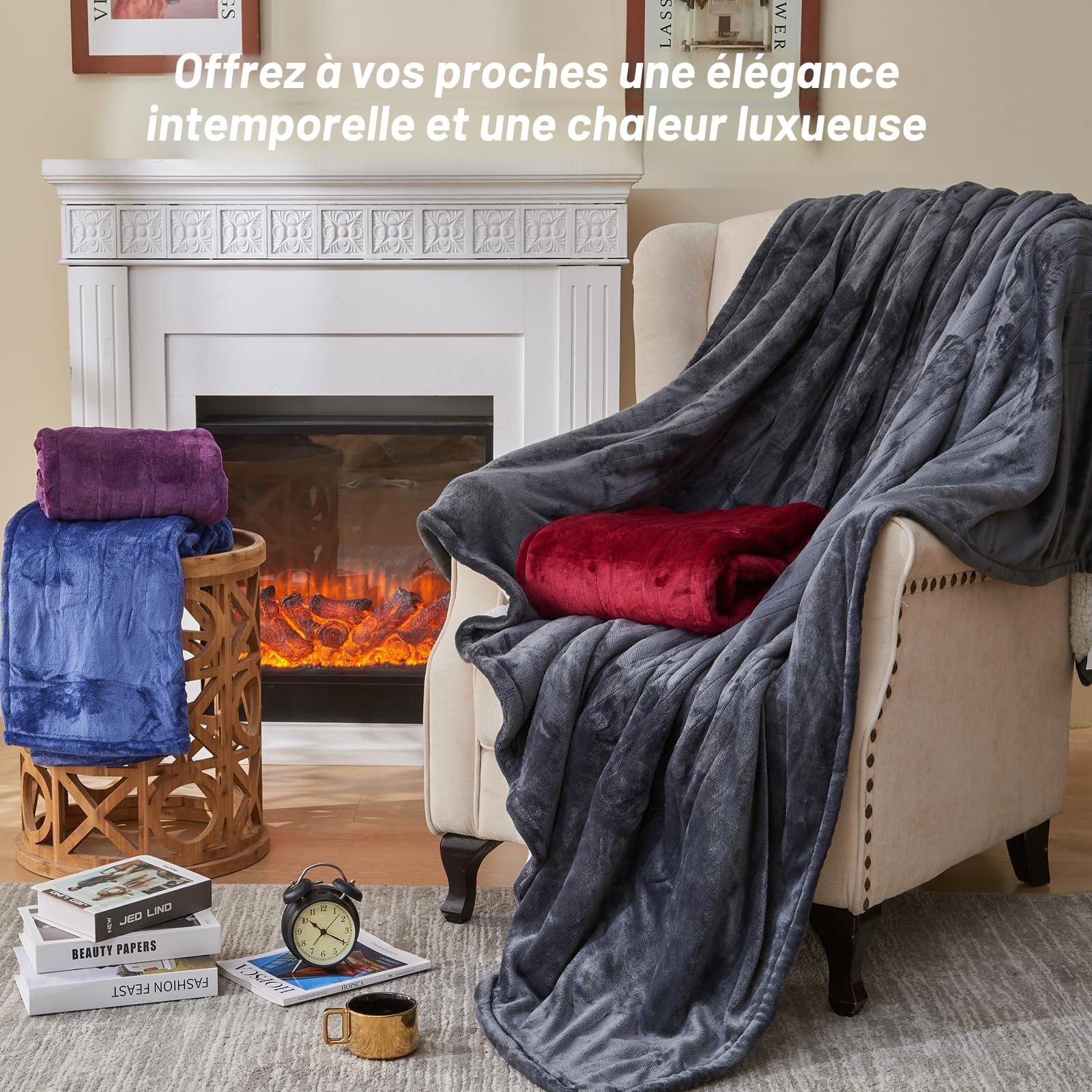 Couverture chauffante avec arrêt automatique, 130 x 180 cm, 10 niveaux de chauffage et ceinture d'arrêt automatique 8 h, protection contre la surchauffe, housse en flanelle lavable en machine