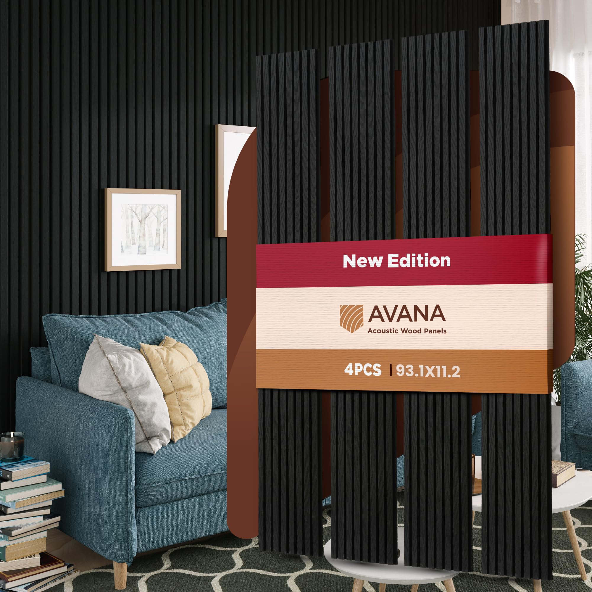 Photo 1 of Avana Acoustic Wood Wall Panels – 94.4 X 12.6 Inch Black Oak Acoustic Panels 4 PCs – Wall Panels for Interior Wall Decor for Homes, Offices, Studios – Sturdy and Durable Wood Panels for Wall