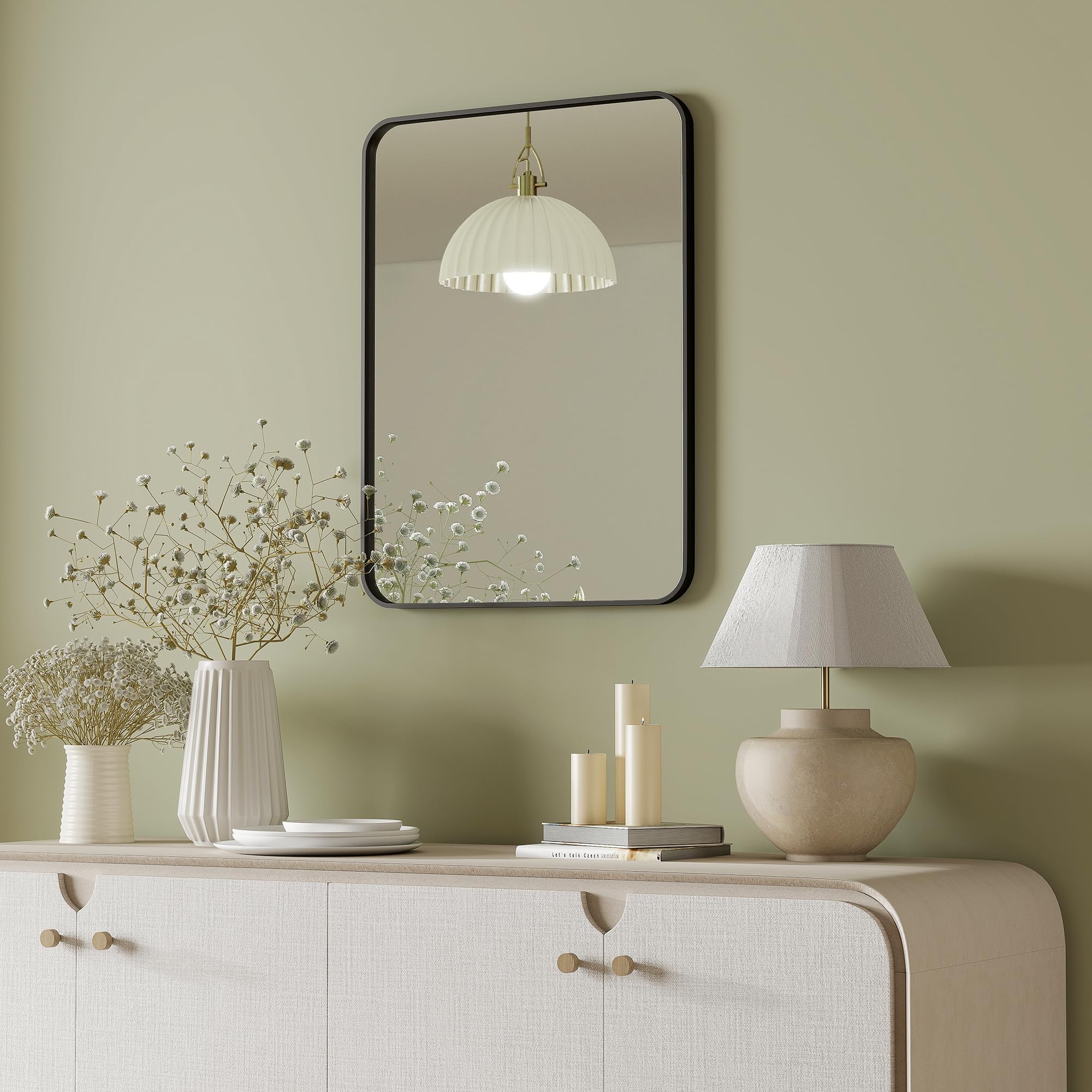 HOMCOM Espejo de Baño 60x90 cm Decorativo con Marco de Metal Negro | Espejo de Pared, con Gancho, Fácil Instalación, para Salón Entrada Pasillo