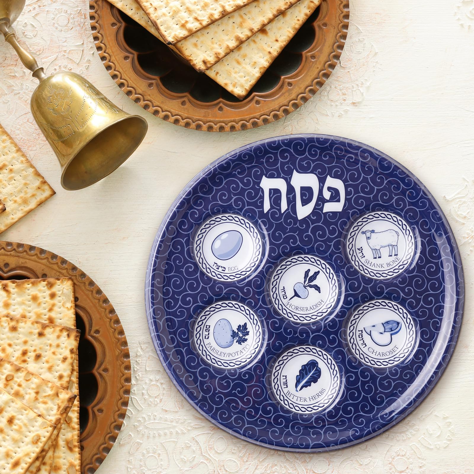 6-Pack 10.25 Inch Disposable Plastic Passover Seder Plates - Round Pesach Plates With Beautiful Floral Design For Holiday Feasts & Parties
