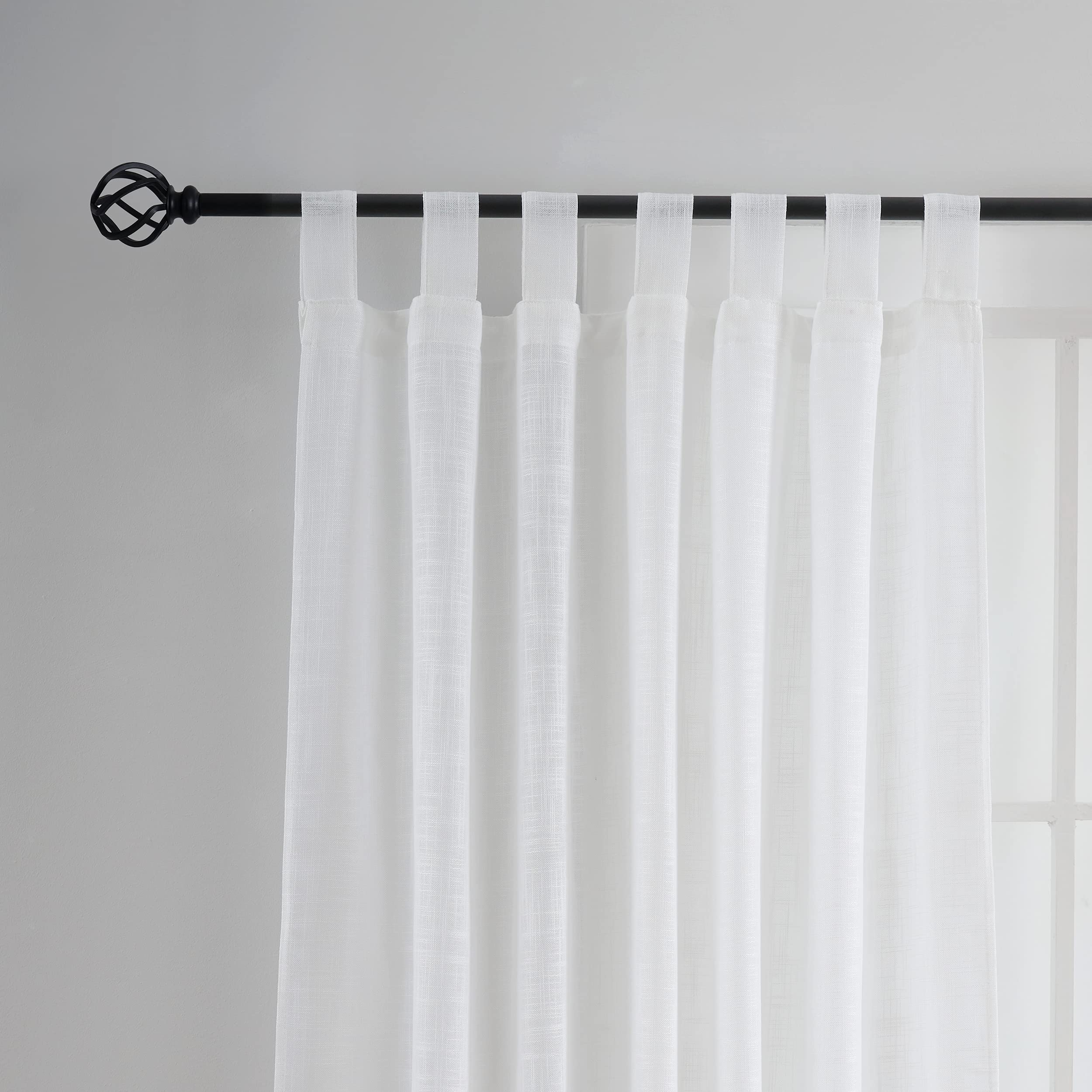 Tende In Lino Sintetico Bianco 132x213 Cm - Semitrasparenti, Filtro Luce, 2 Pannelli