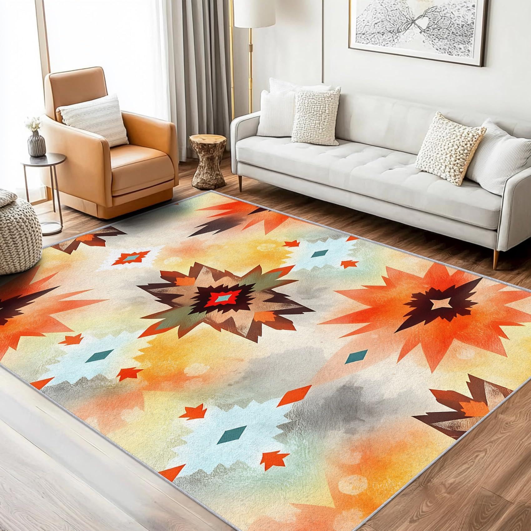 Tapis tribal sud-ouest aztèque lavable et antidérapant 100x150cm