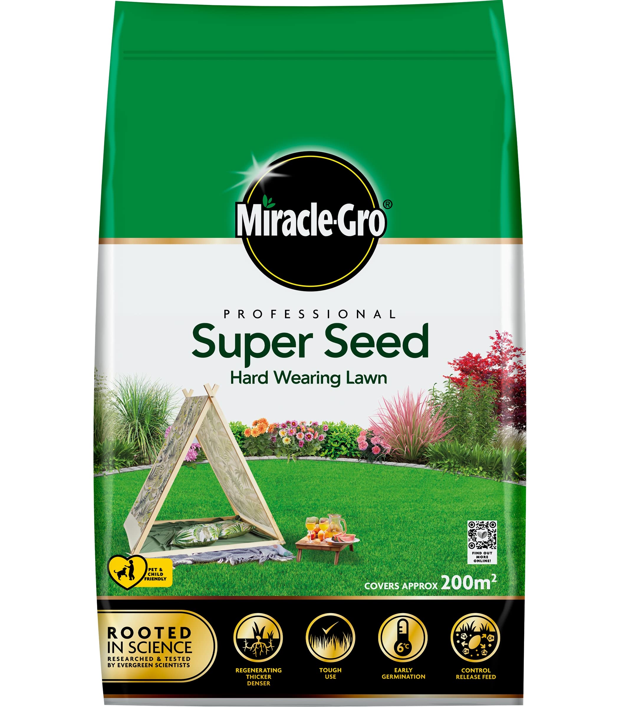 Miracle-Gro 121071 Professional Super Seed Hard Wearing Lawn Seed 200m2, 6KG Bag