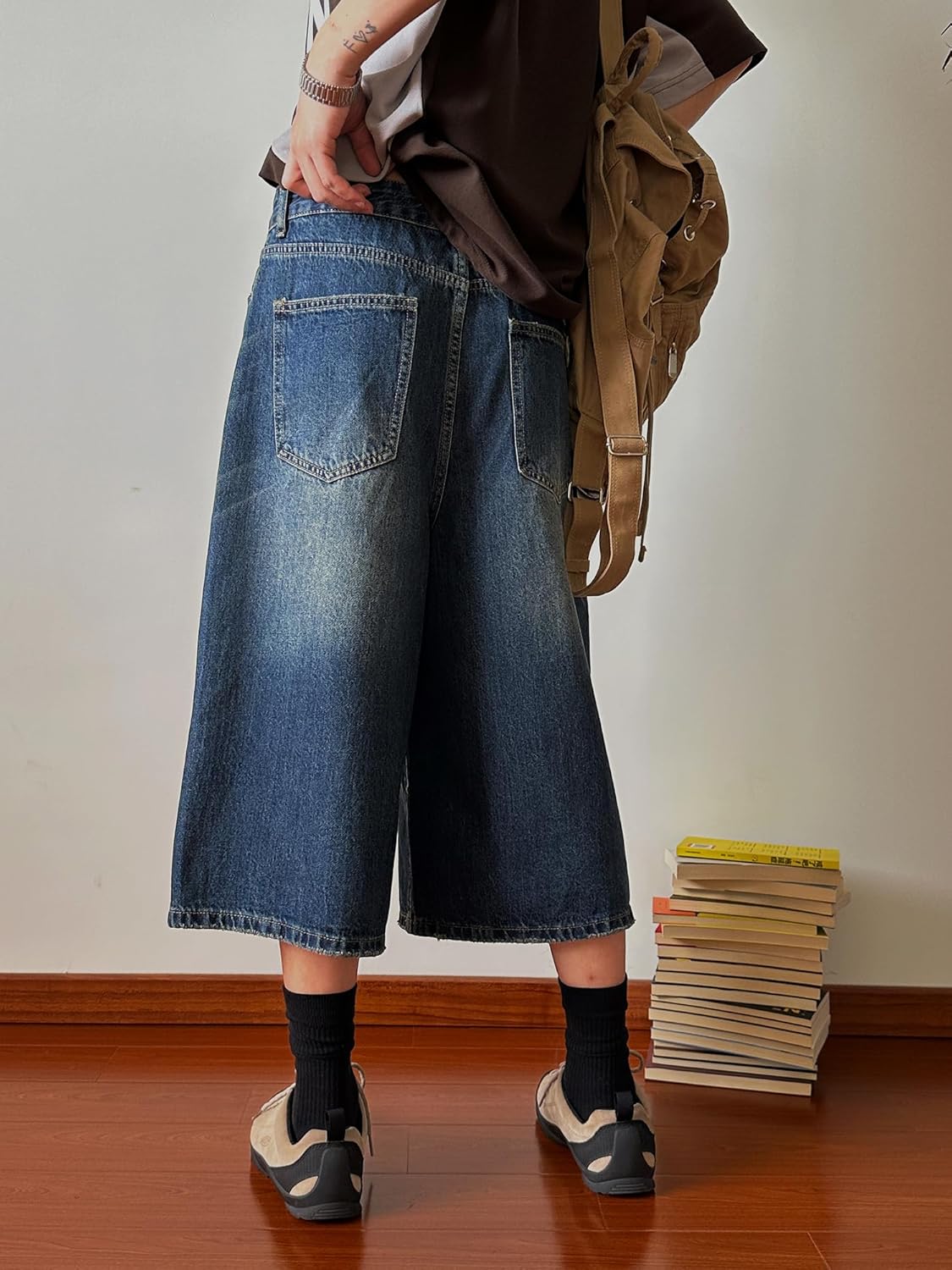 POHADON Women Y2k Baggy Jorts Vintage Wide Leg Long Jean Shorts Loose Fit Capri Denim Shorts Trendy Grunge Vintage Streetwear - Image 5