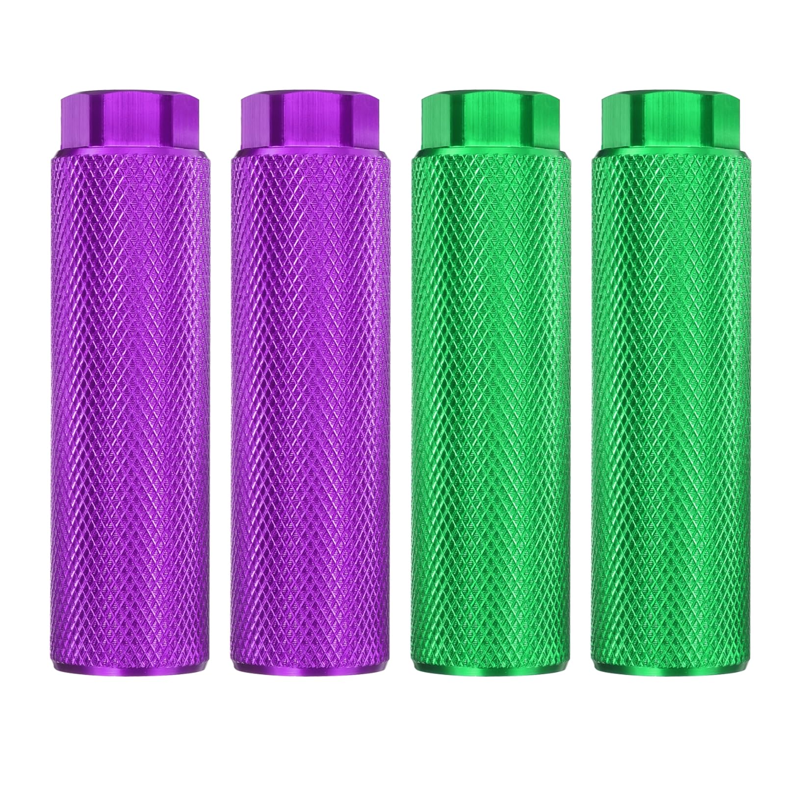 sourcing map 2 Pairs Bike Pegs Aluminum Alloy Rear Stunt Pegs Anti-Skid Back Seat Stands Fit 3/8" Axles for Mountain Bike, Purple & Green