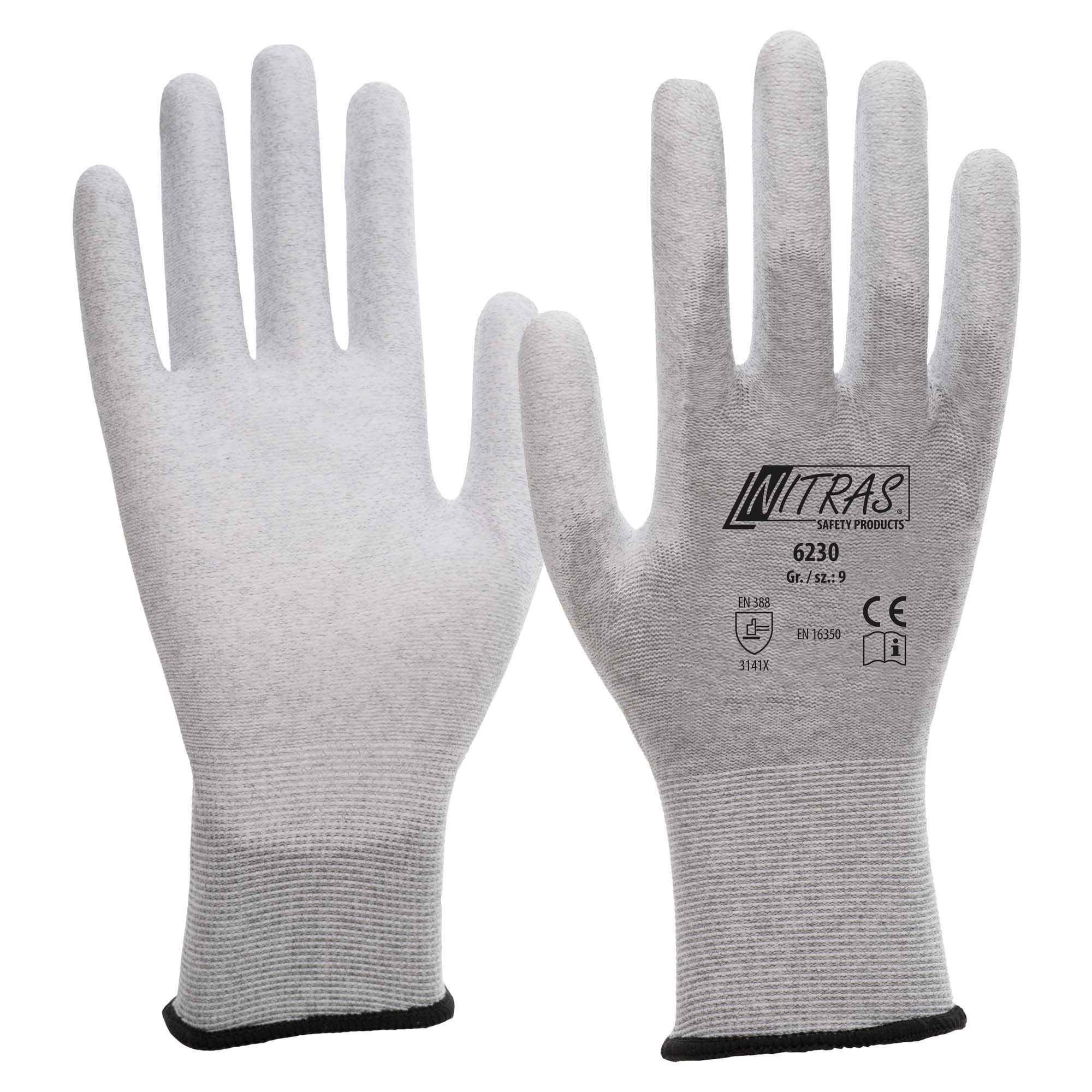 Nitras ESD-Handschuhe, Schutzhandschuhe 6230 antistatisch, Touchscreen- Handschuhe - VPE 12 Paar, Größe:6 bei Günstiger Preis